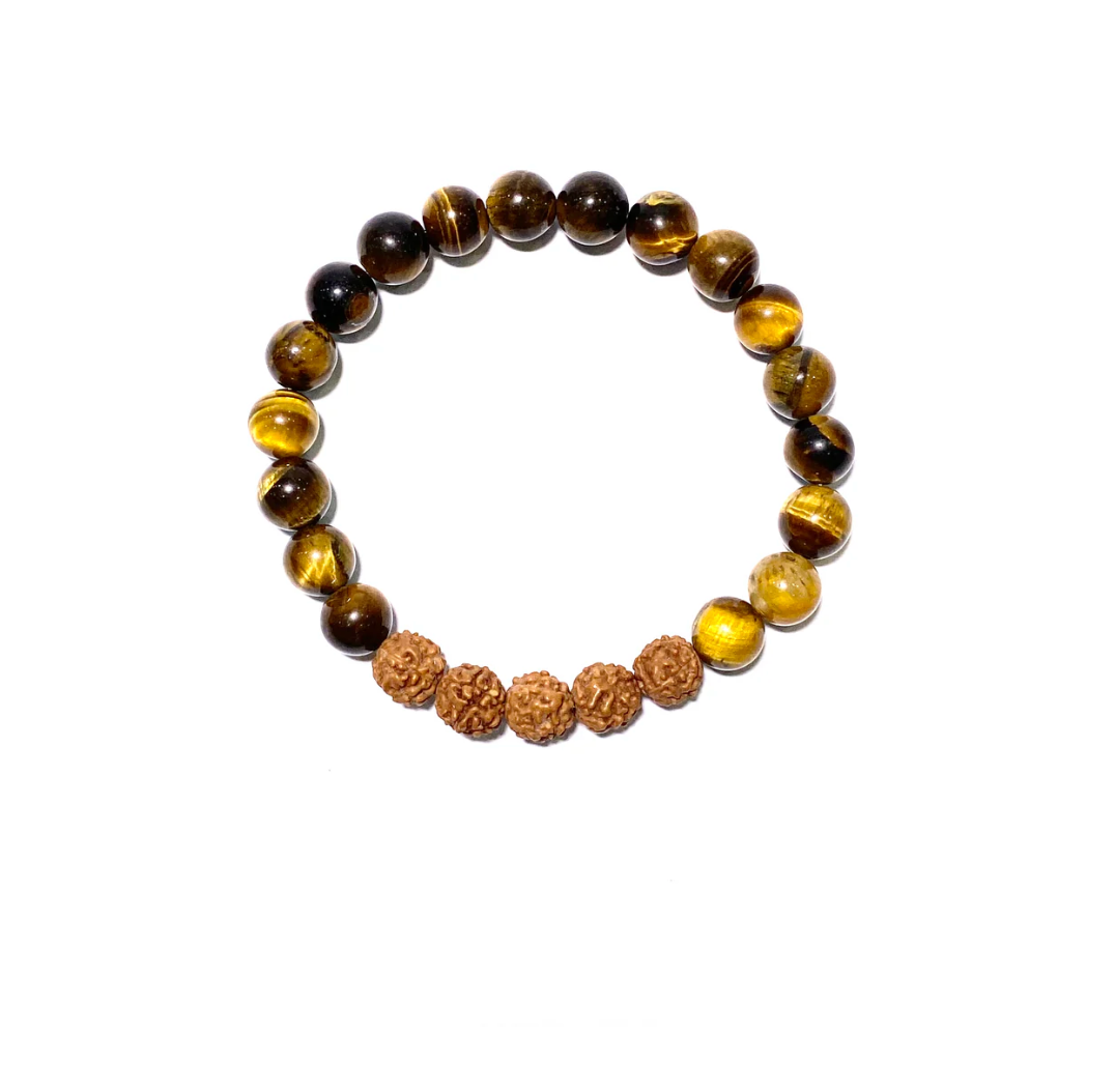 Tiger's Eye Bracelet with Rudraksha